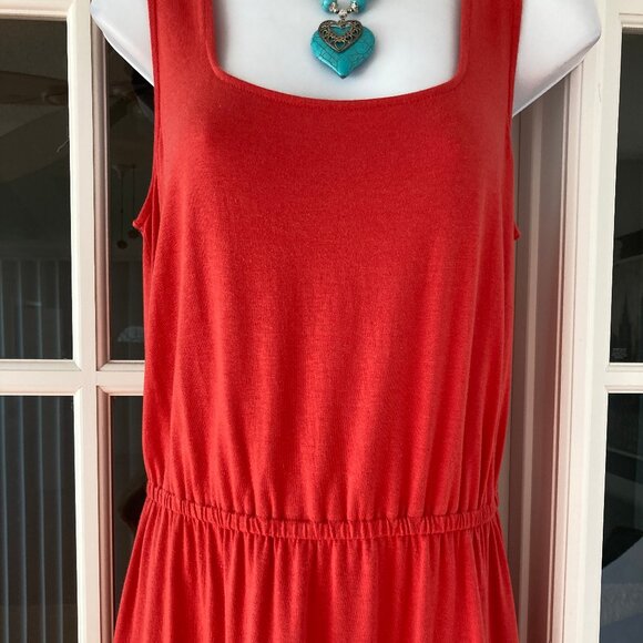 Talbot's Fit & Flare Coral Tiered Eyelet Ruffle Midi Dress Medium - Picture 9 of 13